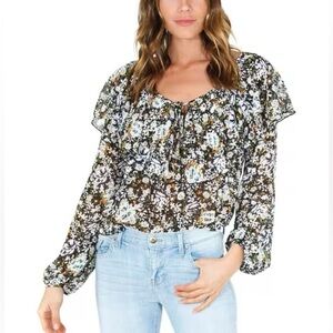 Free people chiffon floral boho bodysuit size xs